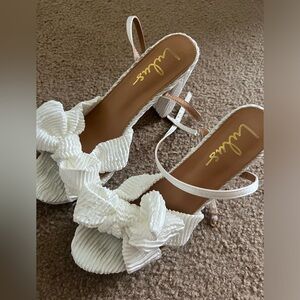 White Bow Platform Heels